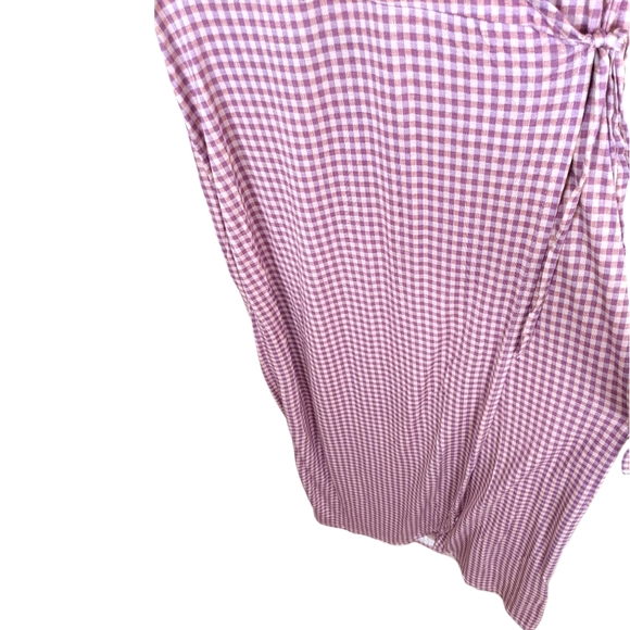 Urban Outfitters Zina Pink Check Sleeveless Wrap Midi Dres - Picture 9 of 15